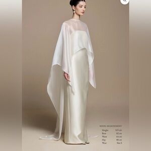 Elegant White Silk Wedding Dress with Sheer Cape